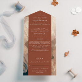 Painterly teal terracotta abstrato rsvp casamento