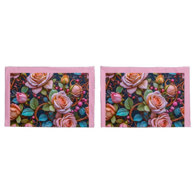 Pair of Pillowcases- Pink Roses (Verso - conjunto)