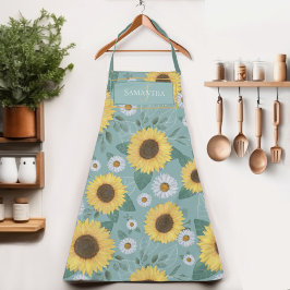 País Amarelo Monograma de Girassol Nome Apron