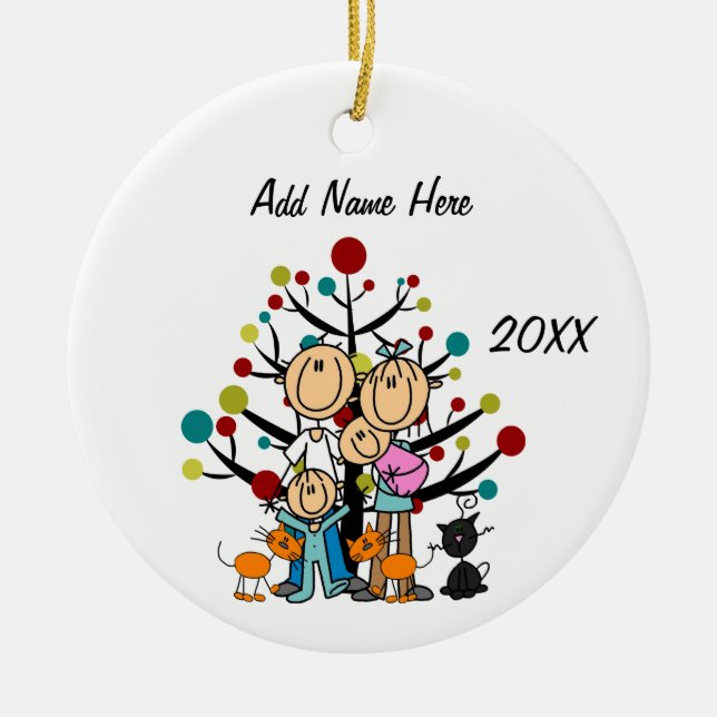 Pais, Dois Filhos, Ornamento Três Gatos (Frente)