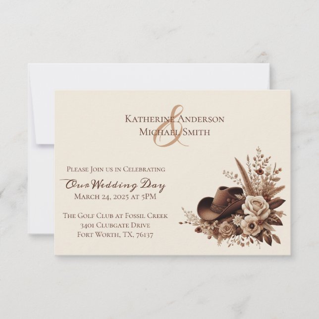 País Elegante Moderno Ocidental - Convite Floral (Frente)