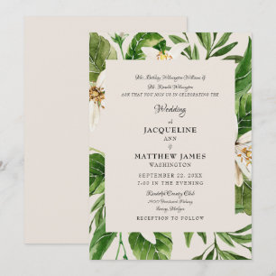 Pais Folhagem Modernos Convite Casamento Creme Mat