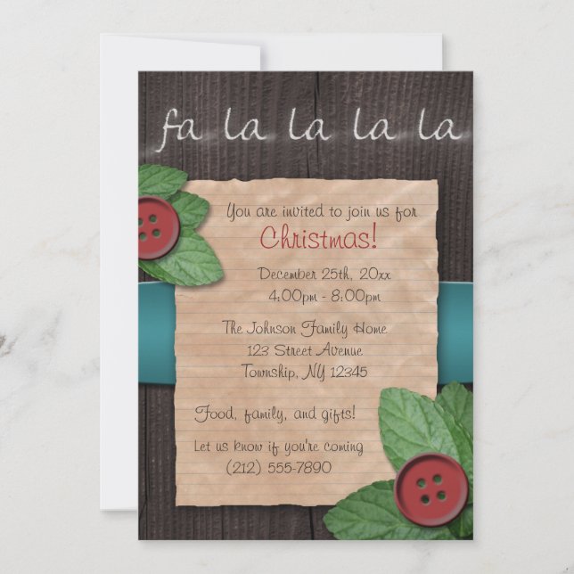 País Russo Fa La La La La Natal Convite (Frente)