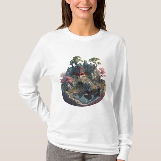 Paisagem 3D Fantástica e Bonita, T-shirt de manga  (Frente)