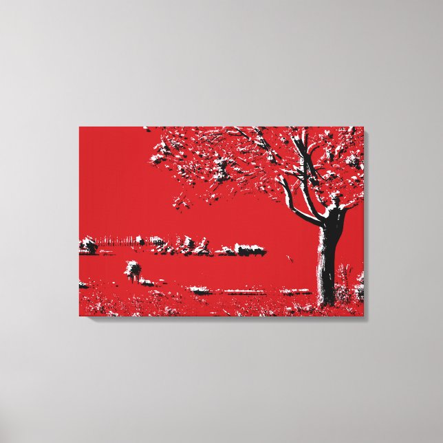 Paisagem abstrato com Árvores em Vermelho - Canvas (Frente)