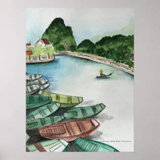 Paisagem aquática, Vietname, Tam Coc Poster Flye