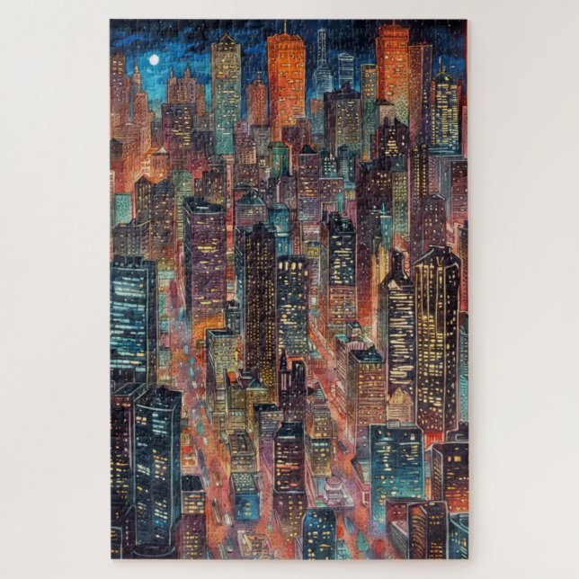 Paisagem Cityscape Na Noite, Quebra-cabeça De Jigs (Vertical)