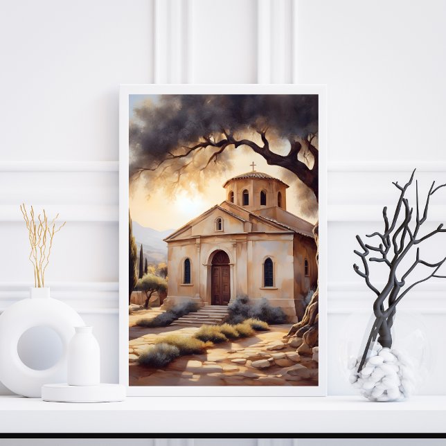 Paisagem da Igreja Grega Serena Poster religiosa (Serene Greek Church Landscape Religious Poster)