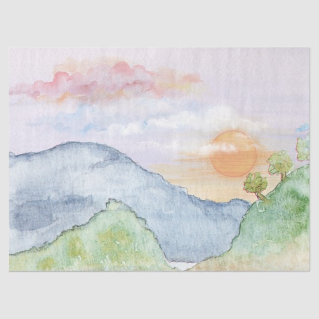 Paisagem de Aquarelas 17X23 Papel Tecido de Decoup (Frente )