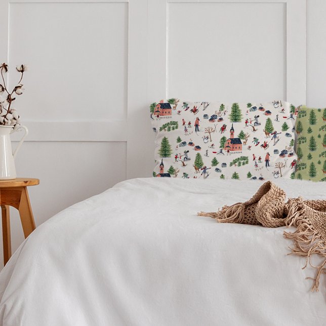 Paisagem de esqui de inverno em todo o lado impres (Wintersport green ski landscape all-over print pillow case)