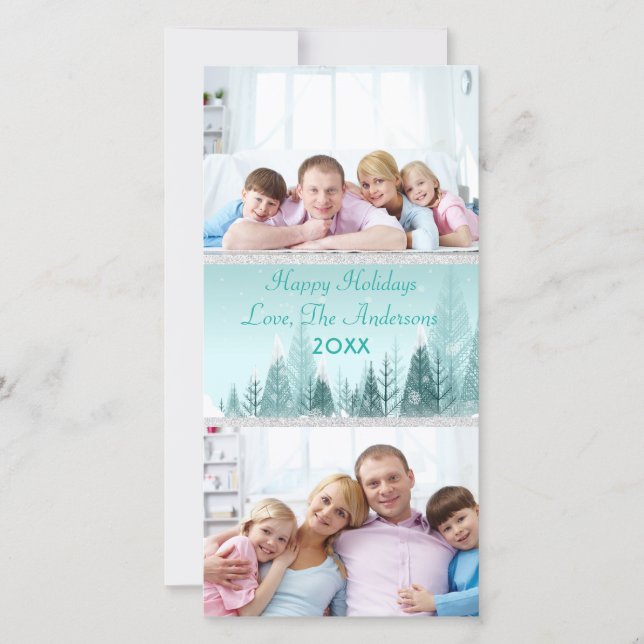 Paisagem de inverno Teal Cena 2 Fotos - Cartão com (Frente)