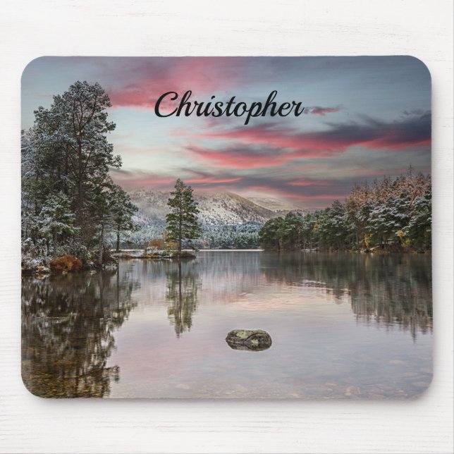 Paisagem de Natal Snowy - Loch Mousepad Escocês (Frente)