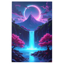 Paisagem de Neon Waterfall com Montanha