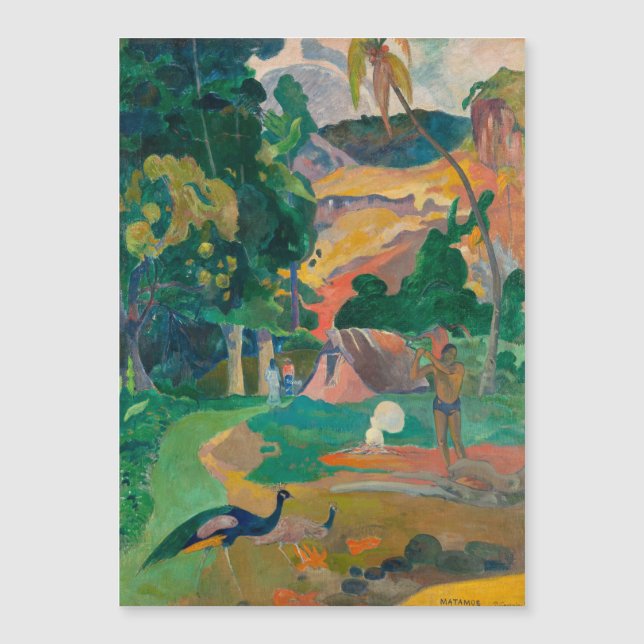 Paisagem de Paul Gauguin Matamoe com Peacocks (Frente)