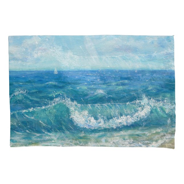 Paisagem de verão, ondas azuis, pintura acrílica. (Frente)