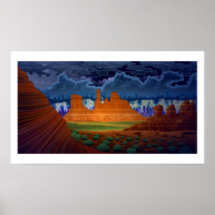 Paisagem do Deserto na Cena à noite na poster art
