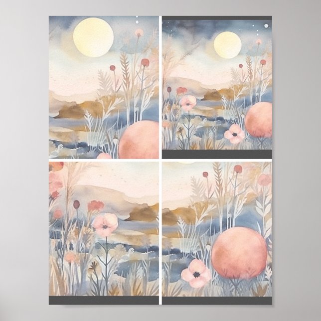 Paisagem Floral com lua 1 de 2 Poster (Frente)