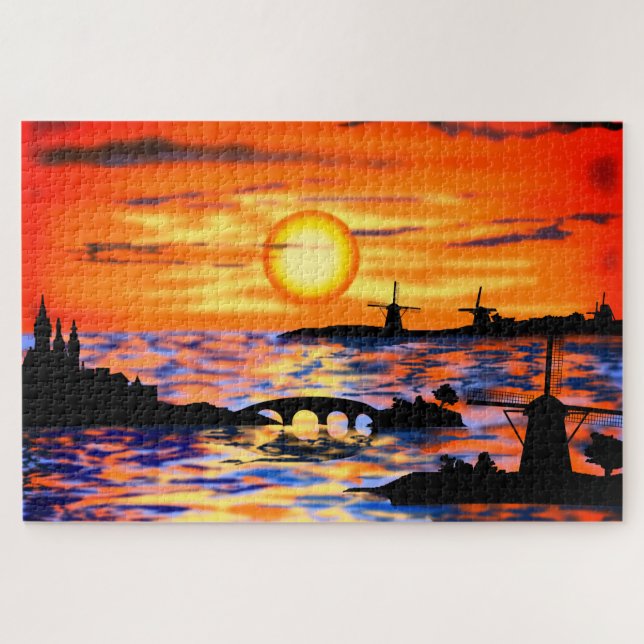 Paisagem Holandesa Sunset Jigsera Quebra-cabeça (Horizontal)