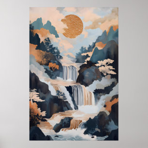 Paisagem Japonesa de Cachoeira Impressão Natureza 