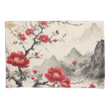 Paisagem Japonesa Floral Vermelha