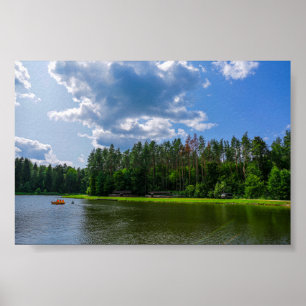 Paisagem natural Lago Boat Belarus Poster
