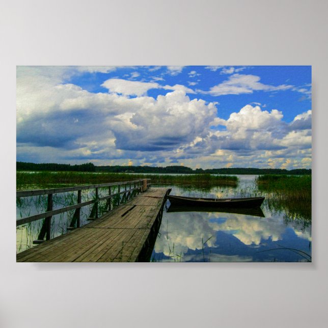 Paisagem natural Lago Boat Belarus Poster (Frente)