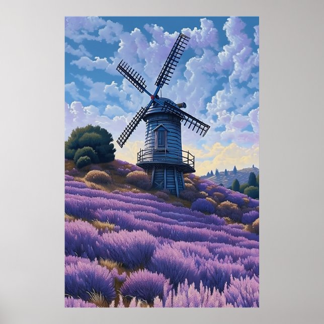 Paisagem Roxa do Windmill ArtPrint Poster Wall Art (Frente)