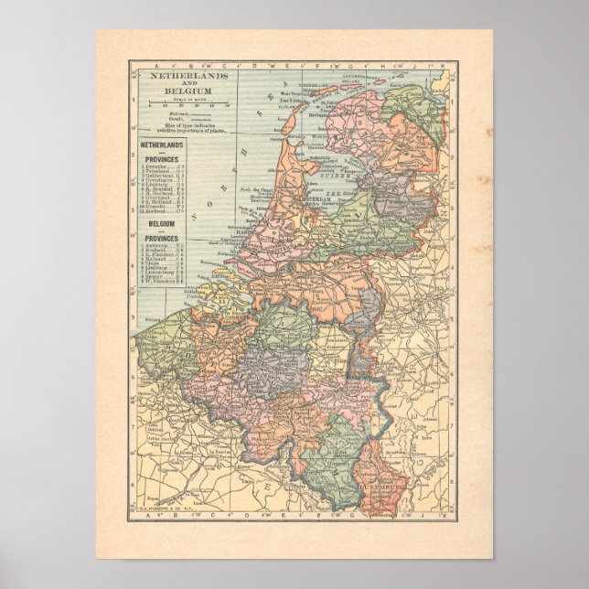 Países Baixos Bélgica Vintage 1923 Map Impressão (Frente)