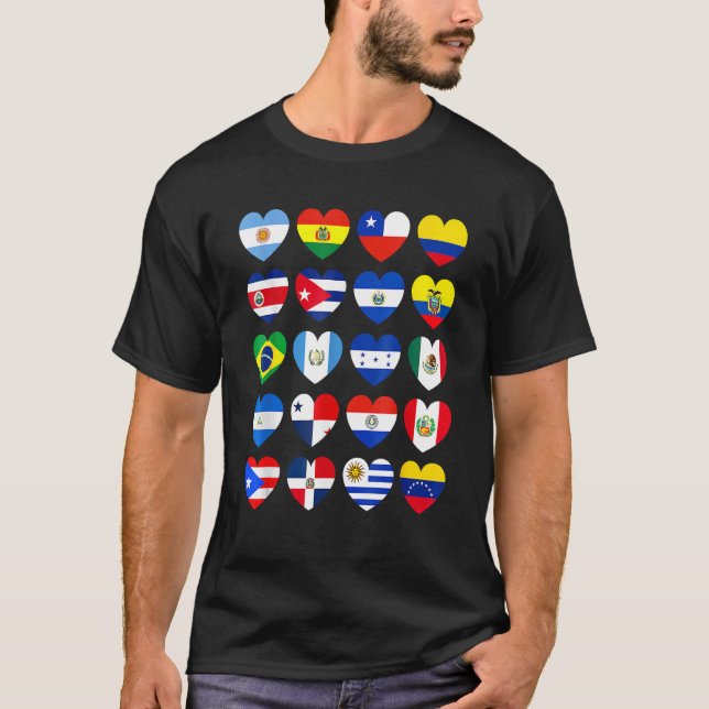 Países latinos Sinalizadores Coração Camisa Hispân (Frente)
