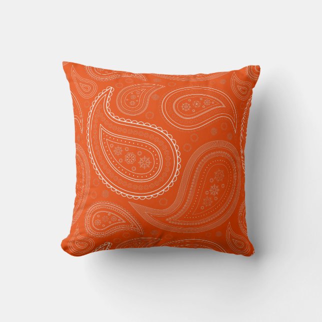 Paisley Branco em Almofada Lançar Laranja Brilhant (Frente)