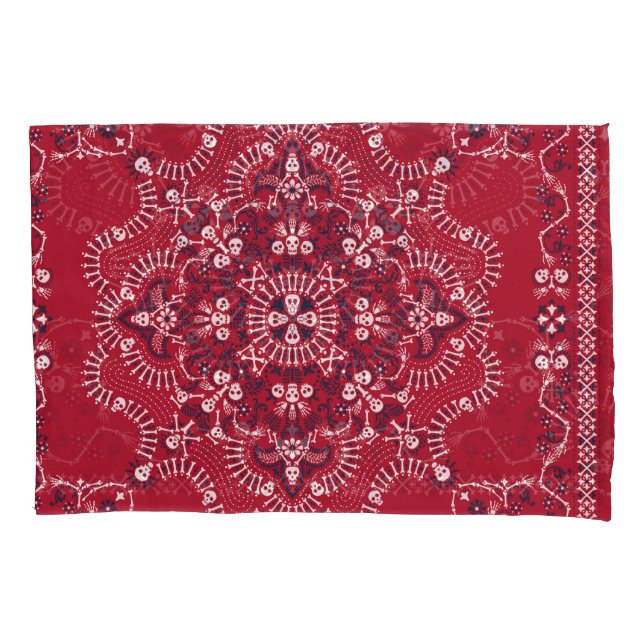 Paisley, crânios, bandana, design quadrado. (Frente)
