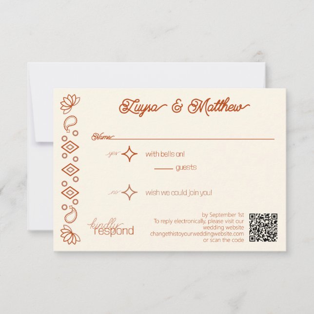 Paisley Diamond Western Rust Ivory Código QR RSVP (Frente)