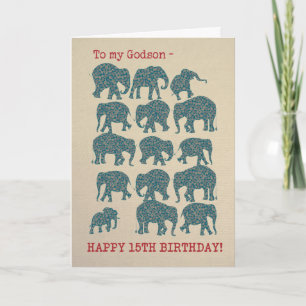Paisley Elephants - Cartão de Aniversário 15 para 