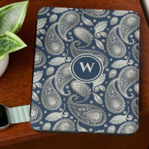 Paisley em Azul Marinho e Monograma Prateado Elega