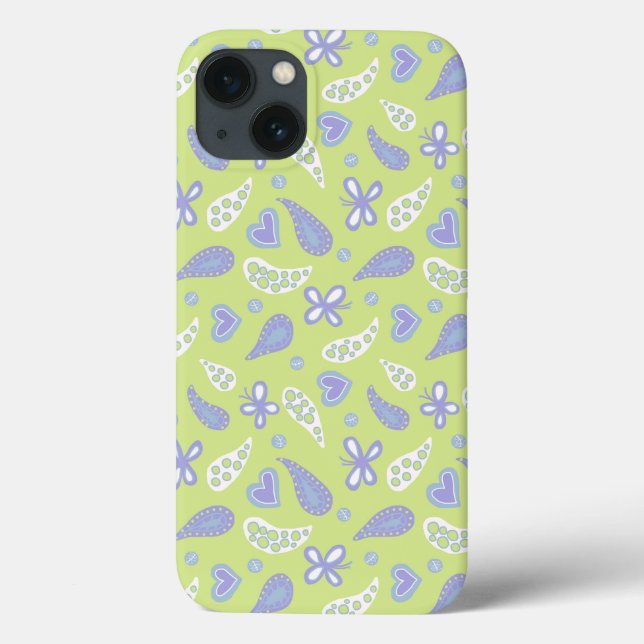 Paisley Roxo e Borboletas e Corações em Verde Lima (Verso)