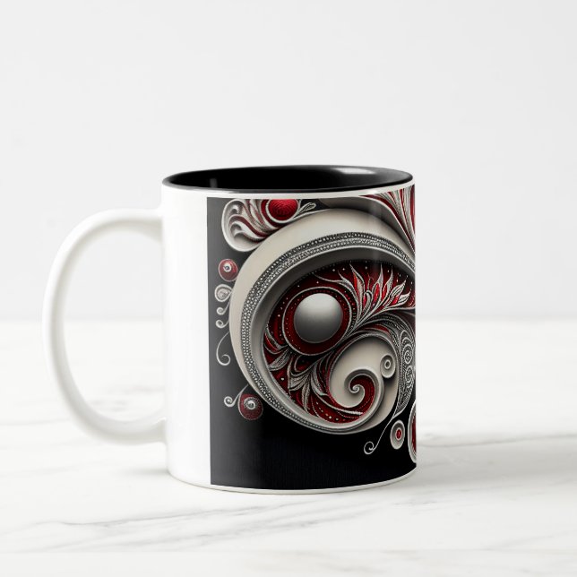 Paisley Swirl Red, Silver e White 2 caneca (Esquerda)