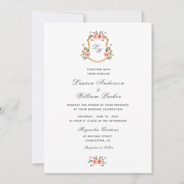 Paixão Monograma com flores Convite de Casamento (Frente)