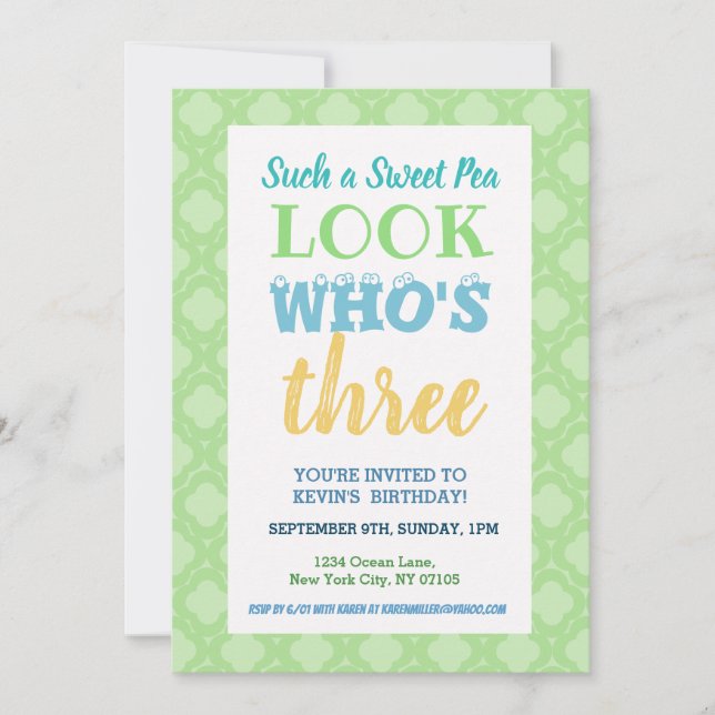 Palavra de convite para aniversário de 3 anos (Frente)