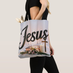 Palavra Jesus tote bags cristãos