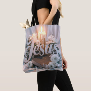 Palavra Jesus tote bags cristãos