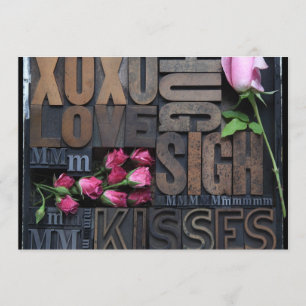 palavras de amor em convite de tipo de prensa de l