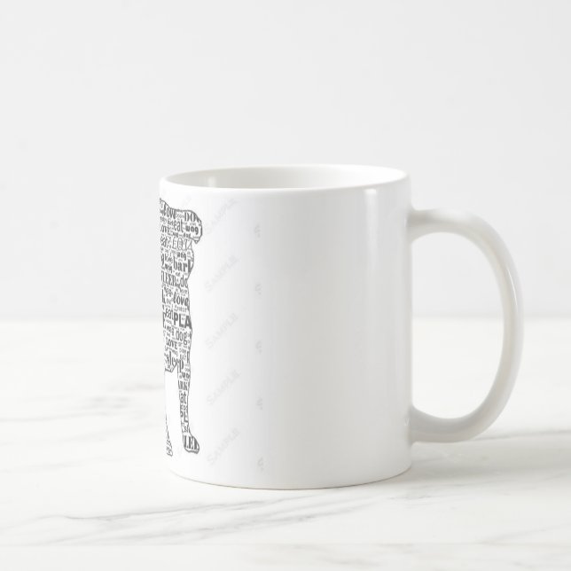 Palavras do Pug na caneca preta da silhueta (Direita)