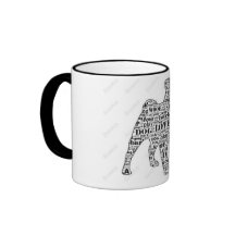 Palavras do Pug na caneca preta da silhueta