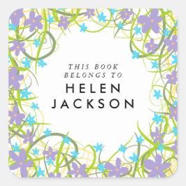 Pale azul e lilac, autocolante de nome de livro fl