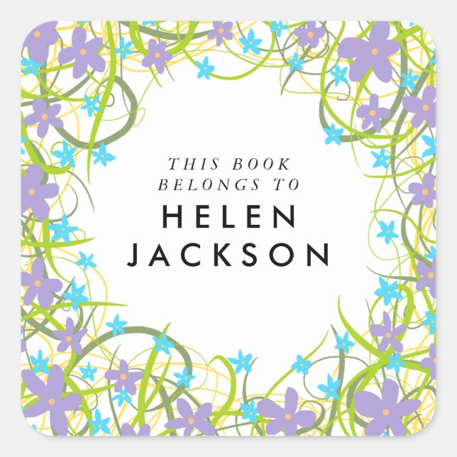 Pale azul e lilac, autocolante de nome de livro fl (Frente)