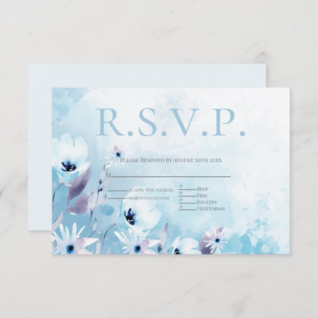 Pale Blue Anemone Flowers Menu Choice RSVP (Frente/Verso)