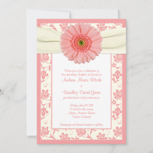 Pale Coral Gerbera Ivory Convite Para Casamento Fl