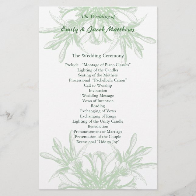Pale Mint e White Floral Weding Program (Frente)