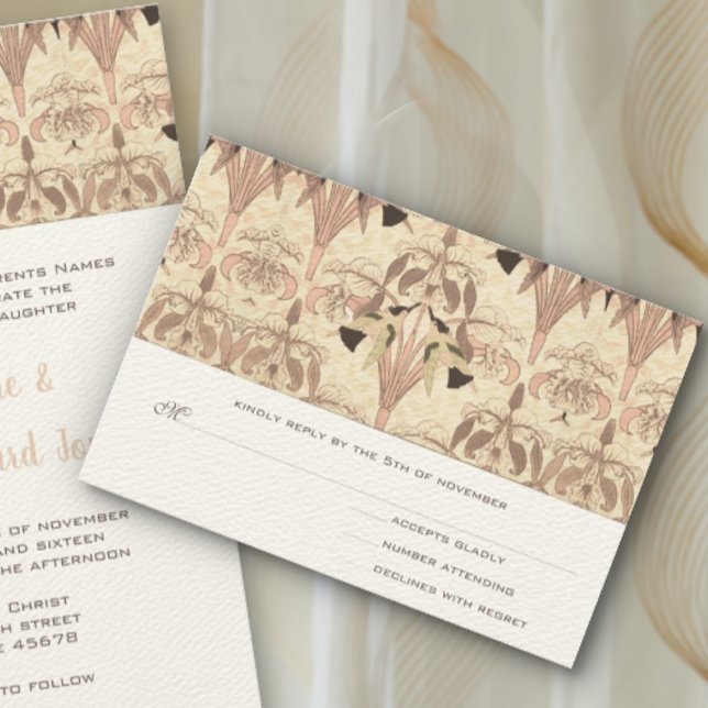 Pale Rosa Art Nouveau Hummingbird Casamento RSVP C (Criador carregado)