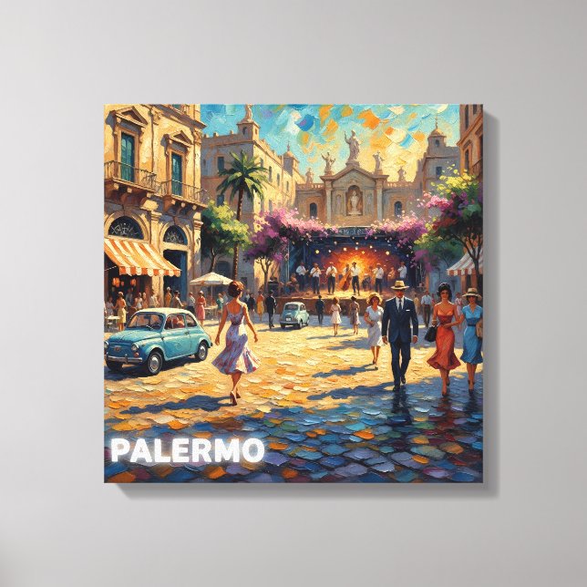 Palermo's Golden Square Vintage Scene Canvas (Frente)